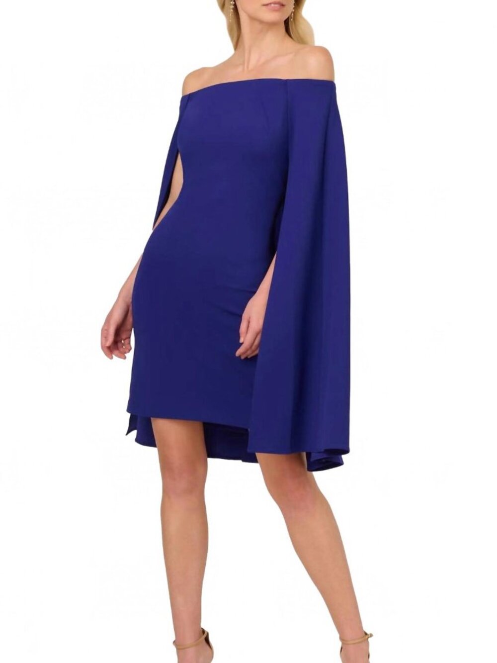 Adrianna Papell Women Off-The-Shoulder Cape Dress Plus Size 14W Dark Blue Violet